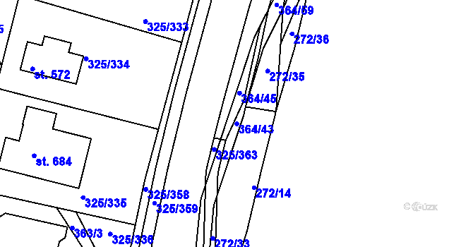 Parcela st. 364/43 v KÚ Bradlec, Katastrální mapa