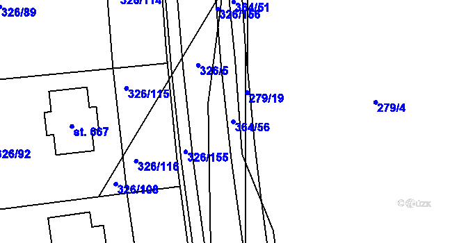Parcela st. 364/56 v KÚ Bradlec, Katastrální mapa