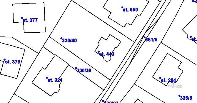 Parcela st. 443 v KÚ Bradlec, Katastrální mapa