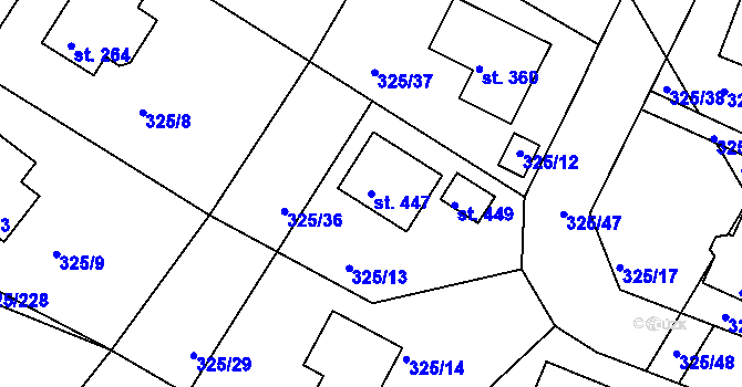 Parcela st. 447 v KÚ Bradlec, Katastrální mapa