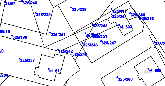 Parcela st. 325/246 v KÚ Bradlec, Katastrální mapa