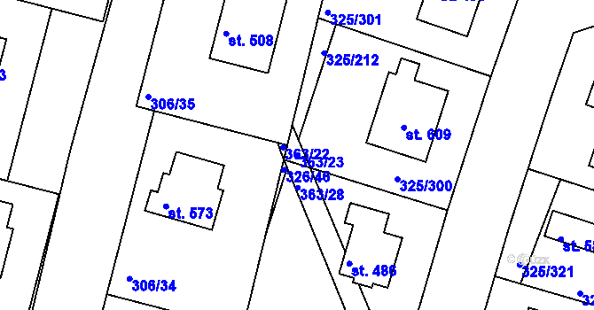 Parcela st. 363/23 v KÚ Bradlec, Katastrální mapa