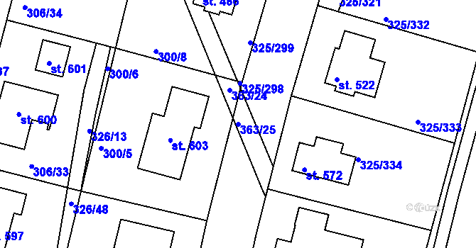 Parcela st. 363/25 v KÚ Bradlec, Katastrální mapa