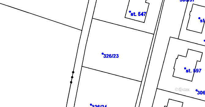 Parcela st. 326/23 v KÚ Bradlec, Katastrální mapa