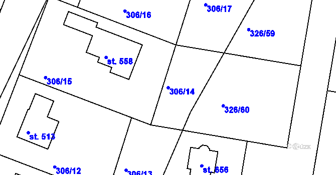 Parcela st. 306/14 v KÚ Bradlec, Katastrální mapa
