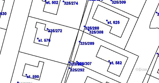 Parcela st. 325/289 v KÚ Bradlec, Katastrální mapa