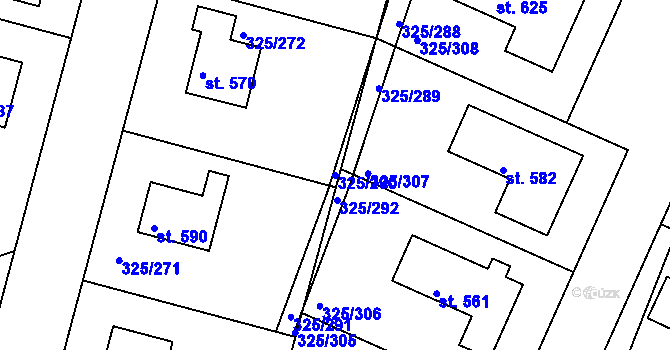Parcela st. 325/290 v KÚ Bradlec, Katastrální mapa