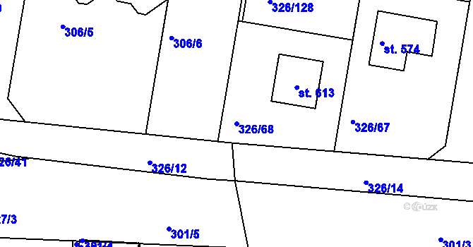 Parcela st. 326/68 v KÚ Bradlec, Katastrální mapa