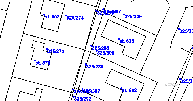 Parcela st. 325/308 v KÚ Bradlec, Katastrální mapa