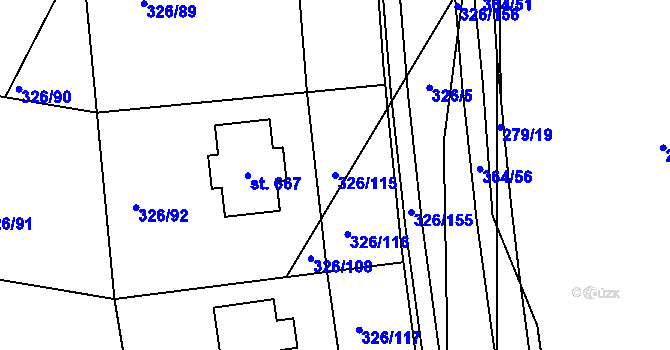 Parcela st. 326/115 v KÚ Bradlec, Katastrální mapa