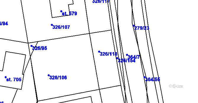 Parcela st. 326/118 v KÚ Bradlec, Katastrální mapa