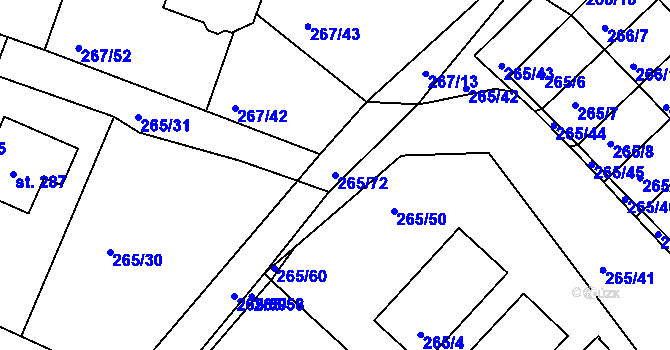 Parcela st. 265/72 v KÚ Bradlec, Katastrální mapa