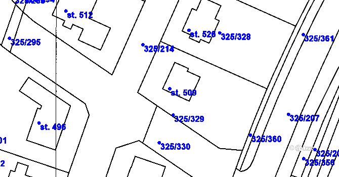 Parcela st. 509 v KÚ Bradlec, Katastrální mapa