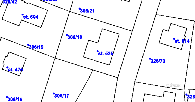 Parcela st. 525 v KÚ Bradlec, Katastrální mapa