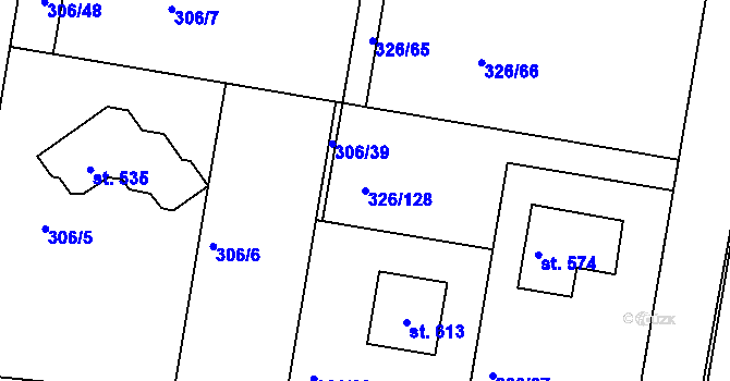 Parcela st. 326/128 v KÚ Bradlec, Katastrální mapa
