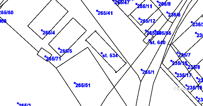 Parcela st. 534 v KÚ Bradlec, Katastrální mapa