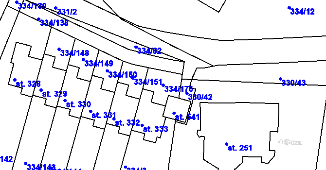 Parcela st. 334/176 v KÚ Bradlec, Katastrální mapa