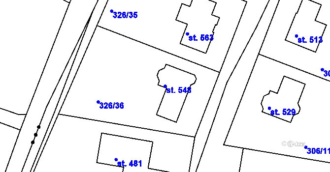Parcela st. 548 v KÚ Bradlec, Katastrální mapa