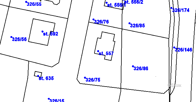 Parcela st. 557 v KÚ Bradlec, Katastrální mapa