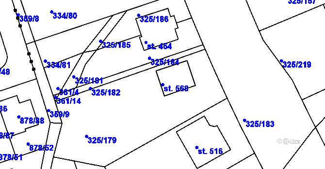 Parcela st. 568 v KÚ Bradlec, Katastrální mapa