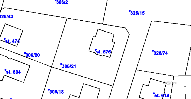 Parcela st. 576 v KÚ Bradlec, Katastrální mapa