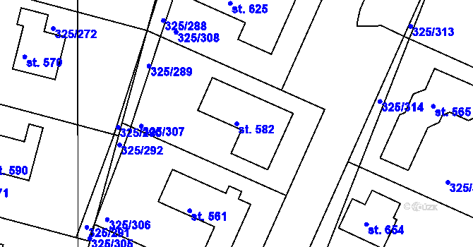 Parcela st. 582 v KÚ Bradlec, Katastrální mapa