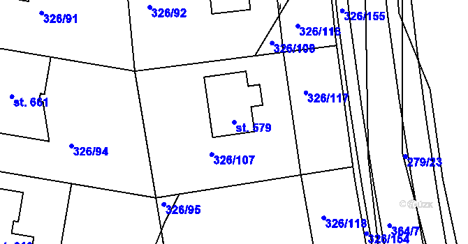 Parcela st. 579 v KÚ Bradlec, Katastrální mapa