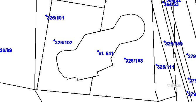 Parcela st. 641 v KÚ Bradlec, Katastrální mapa