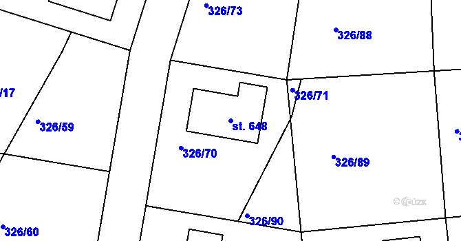 Parcela st. 648 v KÚ Bradlec, Katastrální mapa