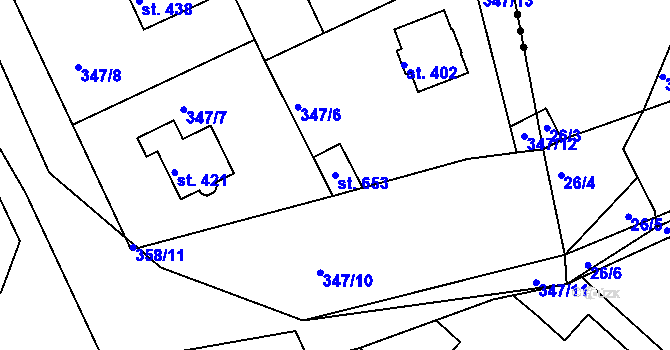 Parcela st. 653 v KÚ Bradlec, Katastrální mapa
