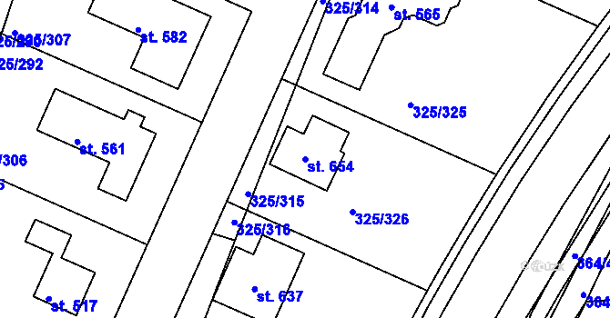 Parcela st. 654 v KÚ Bradlec, Katastrální mapa