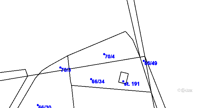 Parcela st. 70/4 v KÚ Bradlec, Katastrální mapa