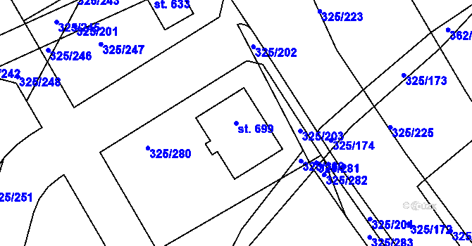 Parcela st. 699 v KÚ Bradlec, Katastrální mapa