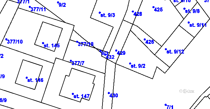 Parcela st. 432 v KÚ Bradlec, Katastrální mapa