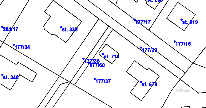 Parcela st. 713 v KÚ Bradlec, Katastrální mapa
