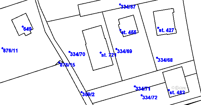 Parcela st. 721 v KÚ Bradlec, Katastrální mapa