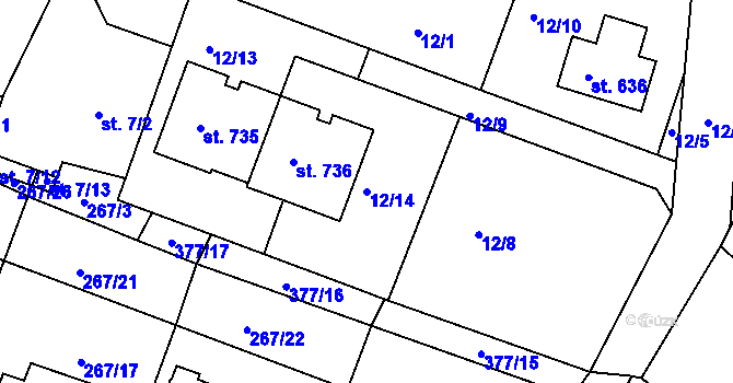 Parcela st. 12/14 v KÚ Bradlec, Katastrální mapa