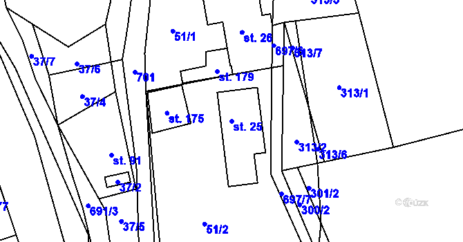 Parcela st. 25 v KÚ Bradlecká Lhota, Katastrální mapa