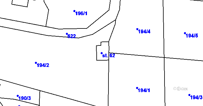 Parcela st. 62 v KÚ Bradlecká Lhota, Katastrální mapa