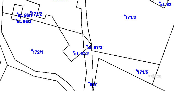 Parcela st. 67/3 v KÚ Bradlecká Lhota, Katastrální mapa