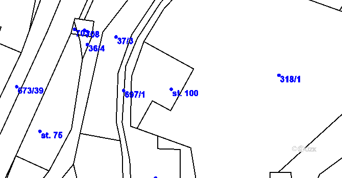 Parcela st. 100 v KÚ Bradlecká Lhota, Katastrální mapa