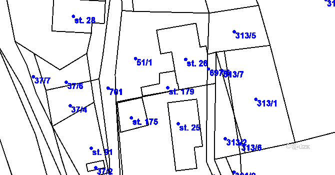 Parcela st. 179 v KÚ Bradlecká Lhota, Katastrální mapa