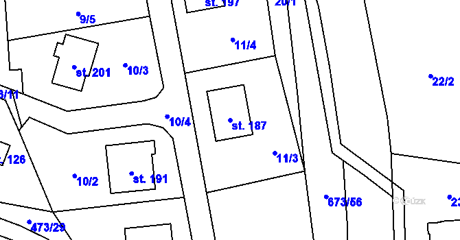 Parcela st. 187 v KÚ Bradlecká Lhota, Katastrální mapa