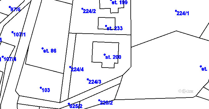 Parcela st. 200 v KÚ Bradlecká Lhota, Katastrální mapa
