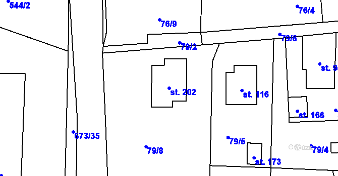 Parcela st. 202 v KÚ Bradlecká Lhota, Katastrální mapa