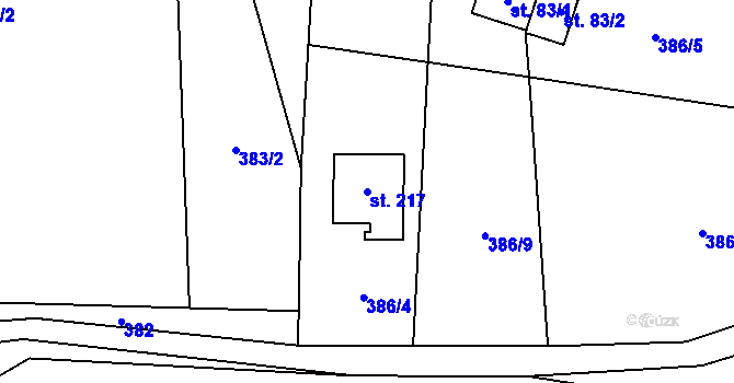 Parcela st. 217 v KÚ Bradlecká Lhota, Katastrální mapa