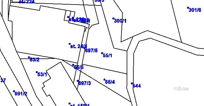 Parcela st. 55/1 v KÚ Bradlecká Lhota, Katastrální mapa