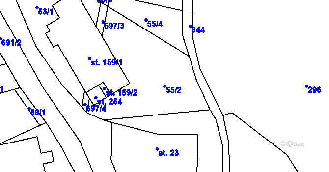 Parcela st. 55/2 v KÚ Bradlecká Lhota, Katastrální mapa