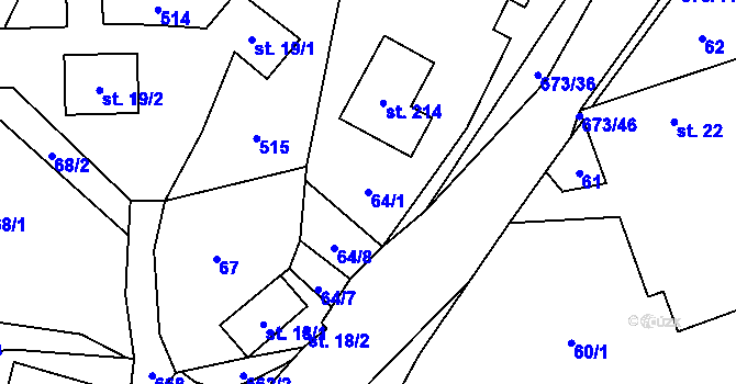 Parcela st. 64/1 v KÚ Bradlecká Lhota, Katastrální mapa