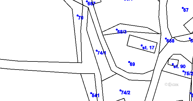 Parcela st. 74/1 v KÚ Bradlecká Lhota, Katastrální mapa